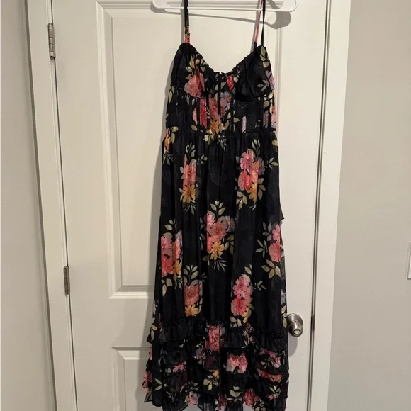 New w/ Tags - Black Floral Midi Dress - Picture 2 of 7